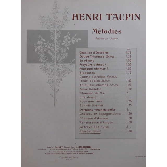 TAUPIN Henri Floréal Chant Piano