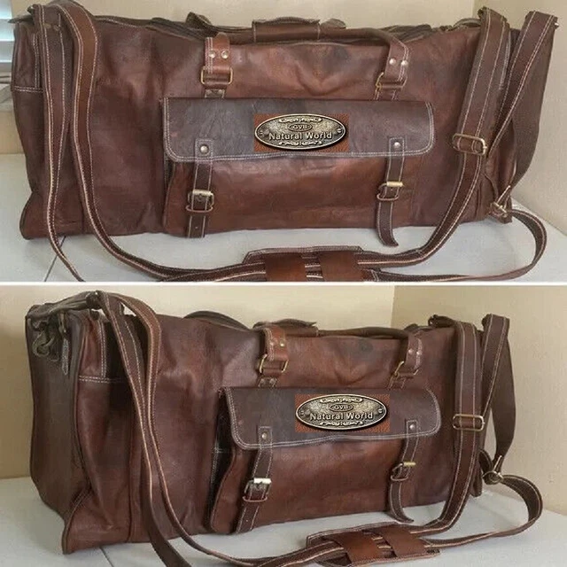 Grand Sac De Voyage Week-end Homme – Cuir Vintage Marron 28″ – Artisanal Inde