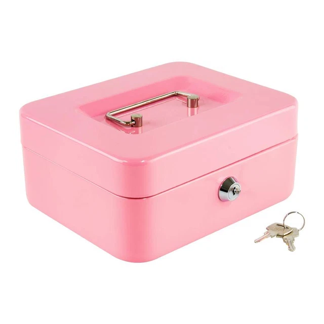 Medium Cash Box with Money Tray,Small Safe Lock Box with Key,Cash Dr...