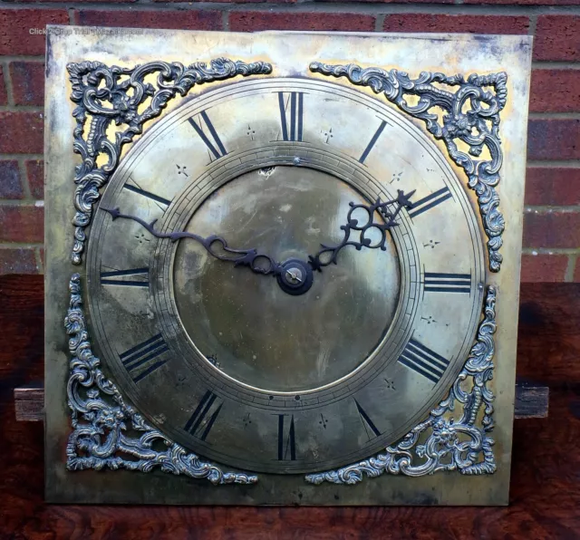 Early Georgian antique brass dial 30 hour longcase grandfather clock movement 2