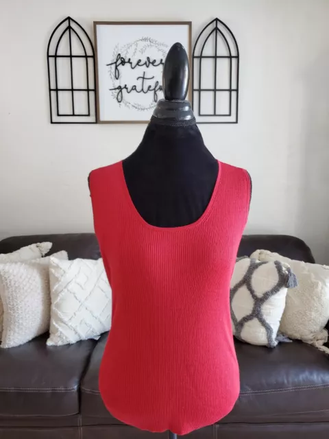 St John Bright Red Ribbed Tank Women's Size S Classic Designer Wool Blend Retro