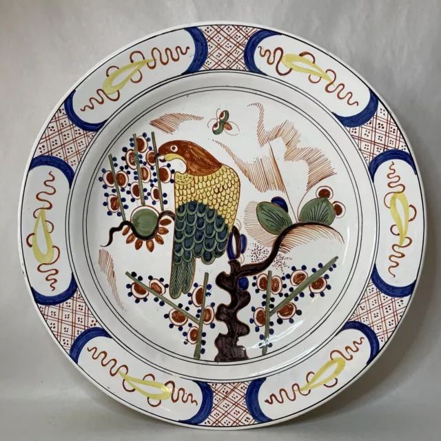 18th Century Tiffany & Co English Delft Pottery Polychrome Charger with Parrot