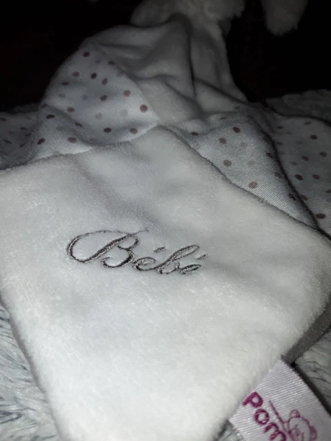 Pommette Doudou Lapin Blanc Mouchoir Blanc Gris Pois Bebe Ttbe 3