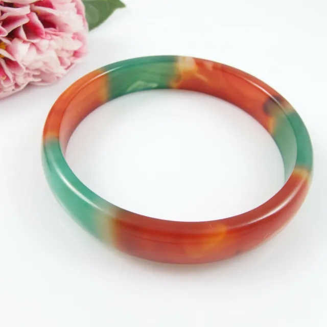 Carnelian Orange & Green BANGLE Bracelet - Stone or Glass D: 6.2cm Width: 1.2cm