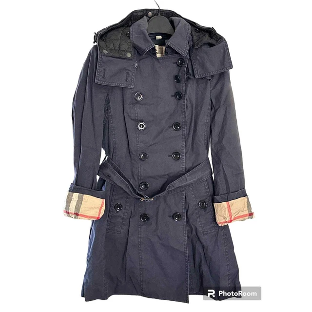 Burberry Brit Reymoore belted trench coat w/ removable hood and liner navy sz 6