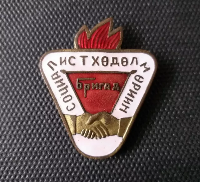 MONGOLIA Vtg Order Medal ENAMEL PIN BADGE Socialist Labor Brigade PROPAGANDA