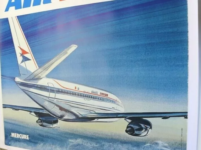 ANTIQUE POSTER AIR INTER FRANCE DASSAULT MERCURE 1973 1980 aviation aircraft 3