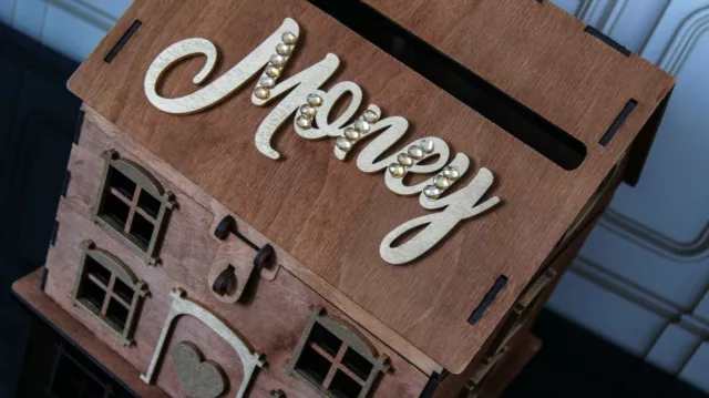 Caja de tarjetas de dinero de madera para la caja de la tarjeta de la casa de la caja del sobre de la boda