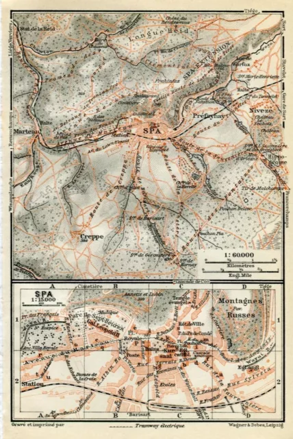 Spa Belgium Original Antique Map 1910 Belgique Europe Town Plan Carte