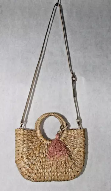 Straw Raffia Bag Purse Half Moon Crossbody Tophandle Tassel LC Lauren Conrad a