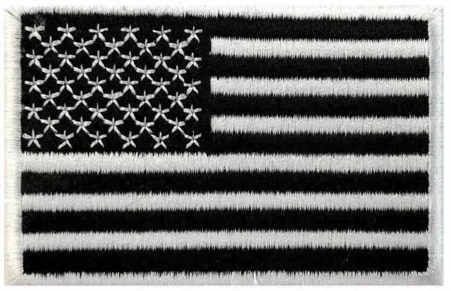 USA American Flag BLACK & WHITE Embroidered Patches 3.5" x 2.5" iron-on