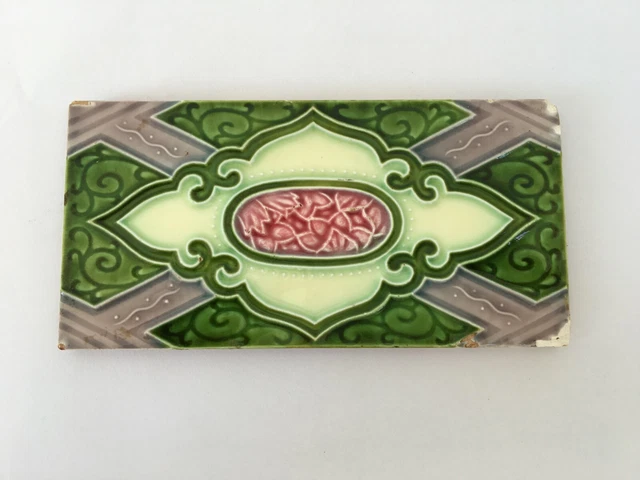 Tile Japan Art Deco Majoloca Ceramic Porcelain Flower Desin Green Collectible