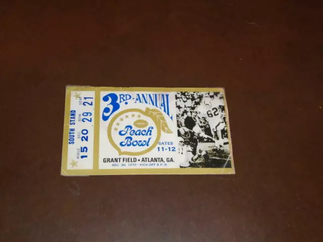 1970 Peach Bowl Football Ticket Stub Arizona State Asu  Vs North Carolina Unc