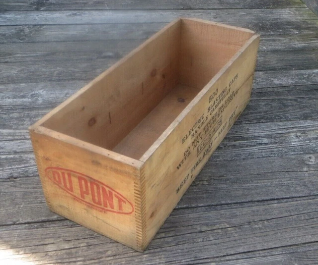 Vintage Dupont Electric Blasting Cap Wood Crate Dynamite Mining