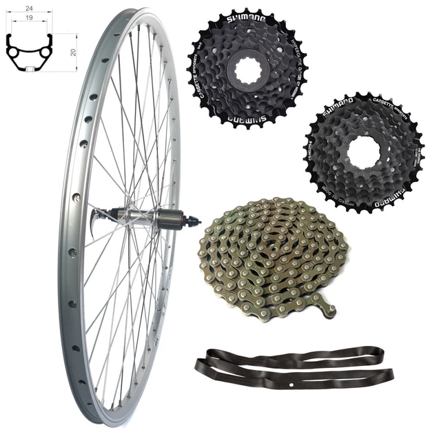 28 Zoll RMX Hinterrad Hohlkammer Geöst Hohlachse mit Auswahl Kranz/Kette Silber