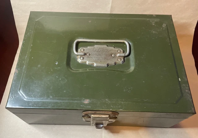 Vintage Union Steel Wilco Security Box Olive Green metal USA change seperator