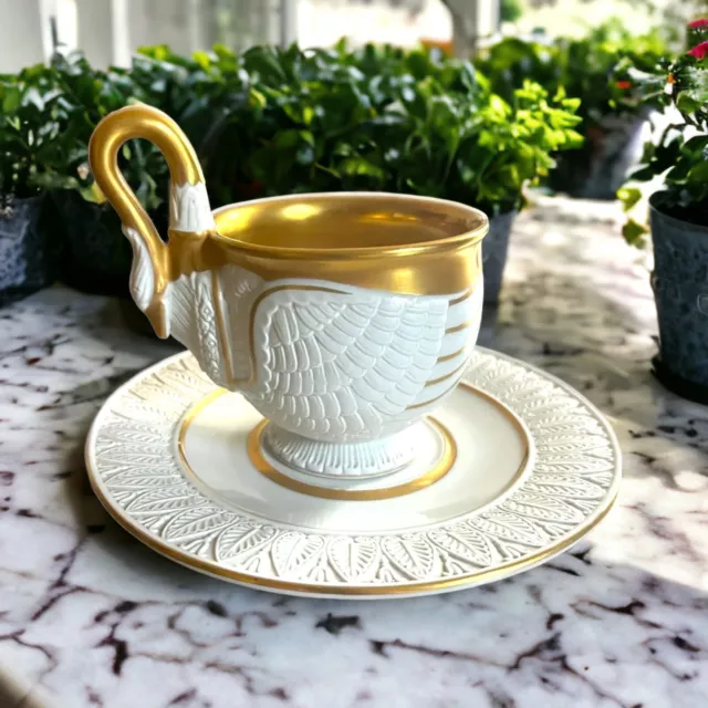 Vintage RPM Royal Porzellan Manufaktur Bavaria Swan Cup & Saucer Porcelain Gold