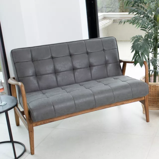 Grey Faux Leather Sofa Retro Sofa Mid-Century Modern Sofa Couch Waiting Room