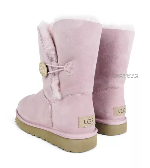 UGG BAILEY BUTTON II Pink Crystal Suede Fur Boots Womens Size 8 *NEW ...