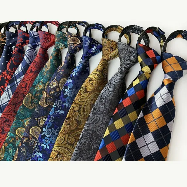 8CM Pre-tied Neck Ties For Men Zipper Ties Striped Dots Paisley Mens Tie Necktie