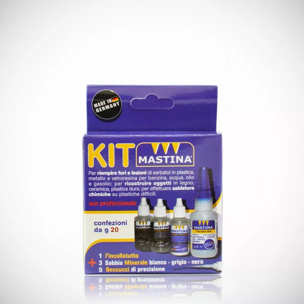 KIT MASTINA 25gr COLLA + 3 SABBIA MINERALE INCOLLATUTTO CIANO PROFESSIONALE