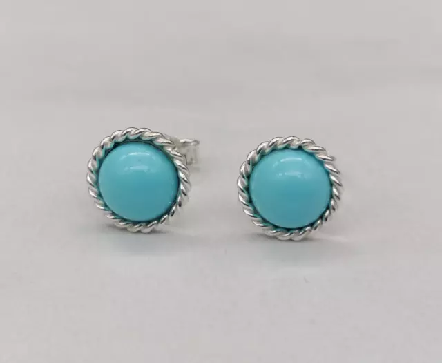 Boucles D'Oreilles Femme Bouton Pâte De Turquoise Argent Blanc 925 A Lobe