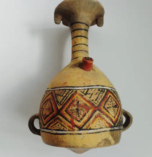 Rare long neck Pre-Columbian earthenware vessel Inca culture pottery ewer