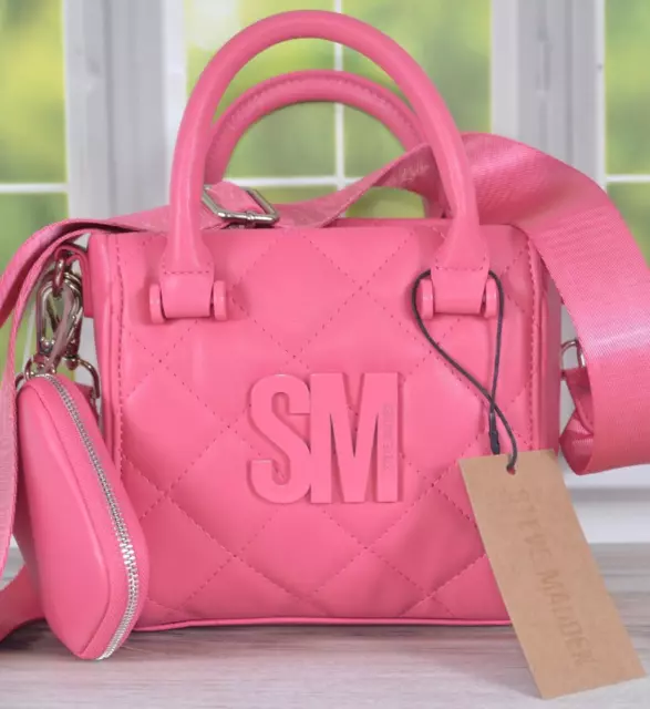 NEW Steve Madden Quilted Satchel Crossbody Bag Purse w/Air-pod Case CANDY PINK