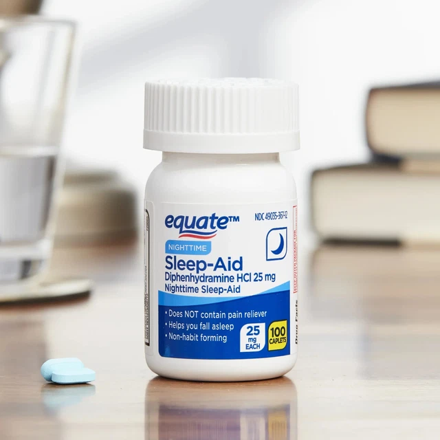 Cápsulas de ayuda nocturna para dormir Equate difenhidramina HCl, 25 mg, 100 unidades