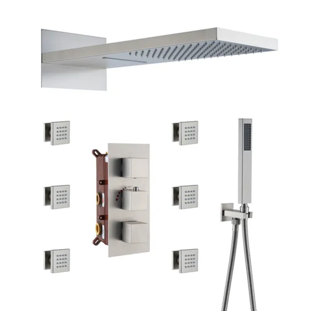 4Function Thermostatic Shower Head Combos,Rain Shower Panel Tower&Handheld spray 3