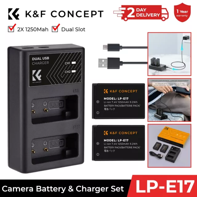 K&F Concept LP-E6NH Batteries & Charger Set 2 x 2250mAh for Canon EOS R8 Camera