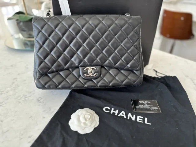 Chanel So Black Shiny Distressed Leather Jumbo Classic Double Flap