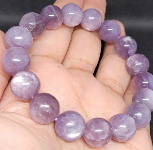 Purple Shiny Lepidolite 12mm Bracelet