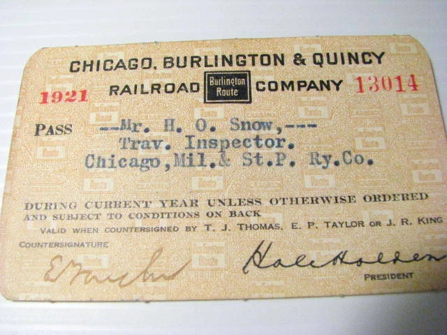 Railroad Company Pass 1921  Chicago Burlington & Quincy