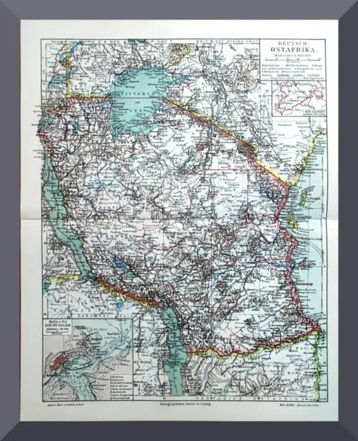 Landkarte +Deutsch-Ostafrika+ 1905 +Kolonie,Sansibar,Tanganjika,Tansania+