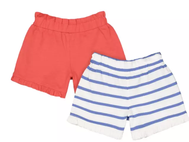 Mothercare 2 Pack Jersey Frill Shorts Red & White Blue Striped Baby Girl 18-24m