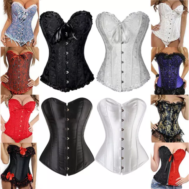 Women Overbust Boned Corset Tops Burlesque Waist Cincher Lace Up Costume Bustier