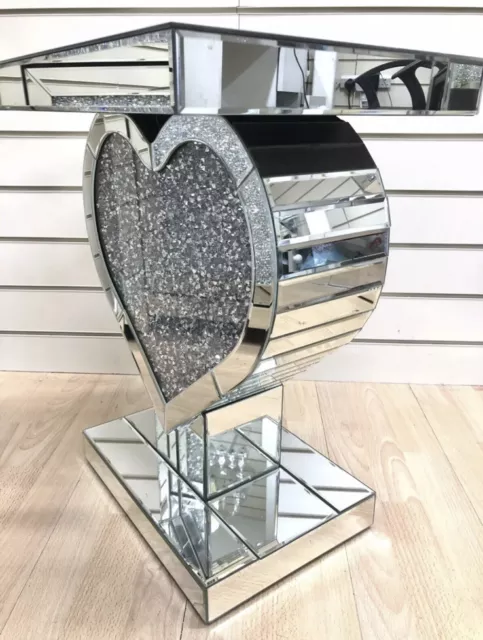 Sparkly Silver Diamond Crush Crystal Heart Shape Side Table End Table 60x40x40c 2