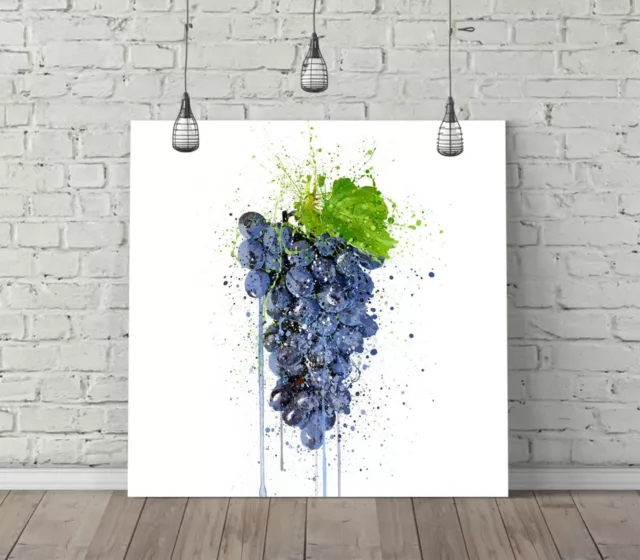 Grapes Splash Art Square Canvas Wall Art Float Effect/Frame/Poster Print-Purple