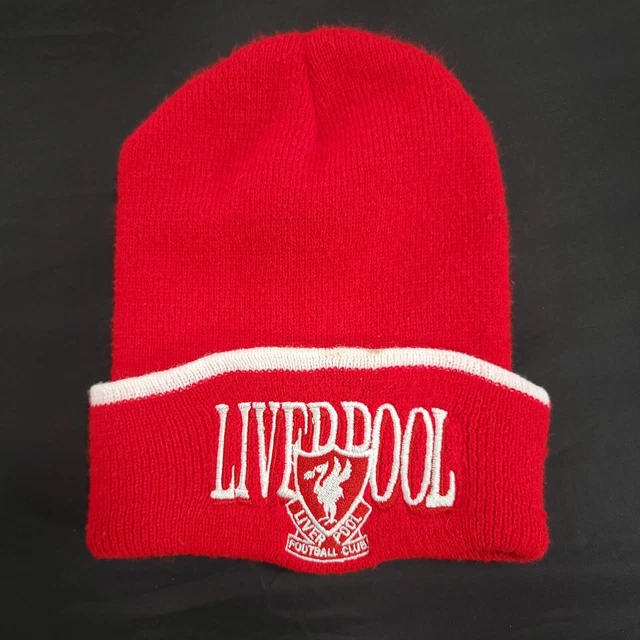 Liverpool Football Club Beanie Hat Embroidered Red & White Knit Cap
