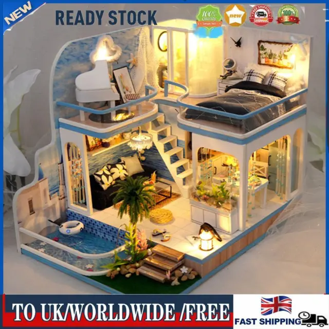 Creative Wooden Model House Kit with Dust Cover/Light/Accessories DIY Doll House
