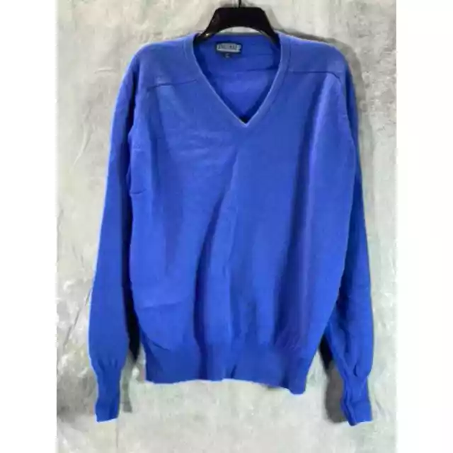 LANDS' END Men's Tall Royal Blue V-Neck Lambswool Pullover Sweater SZ L/T