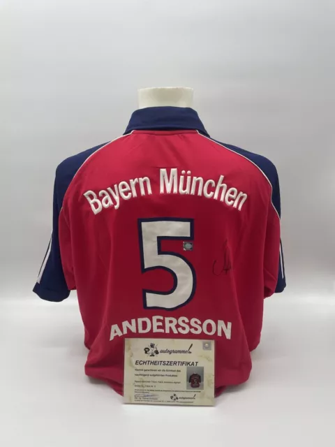 Bayern München Trikot Patrik Andersson signiert Autogramme Bundesliga Adidas XL