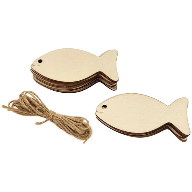 30 Découpes De Poisson En Bois - Panneaux Vierges Pour Artisanat, Avec Corde De Chanvre, DIY Créatif