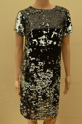 New Lipsy Silver & Black Sequin Shift Dress Sz UK 10 12 16 reg & 12 petite