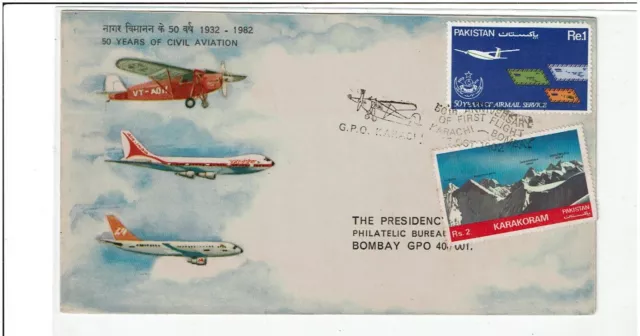 1 X Pakistan 1982 FDC,Erstflug Karachi to Bombay Bedarfsbrief  .Top Zustand