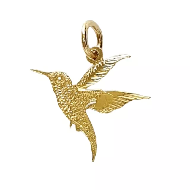 14k Yellow Gold Hummingbird Charm / Pendant, Made in USA