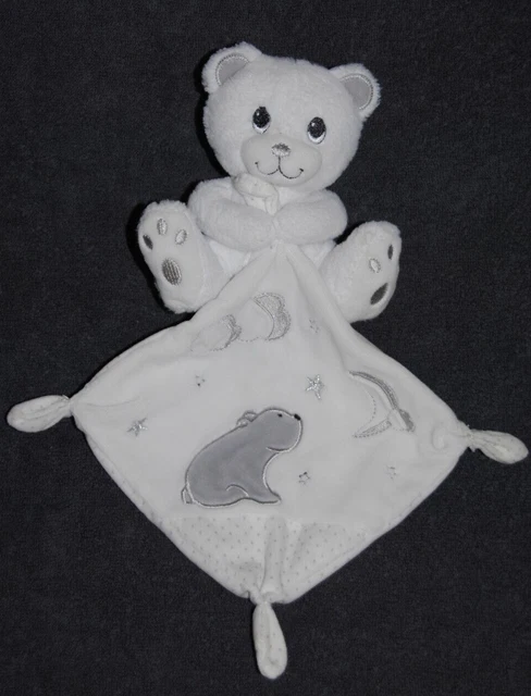 Peluche Doudou Ours Polaire Blanc NICOTOY SIMBA KIABI Mouchoir Lune Etoile Gris