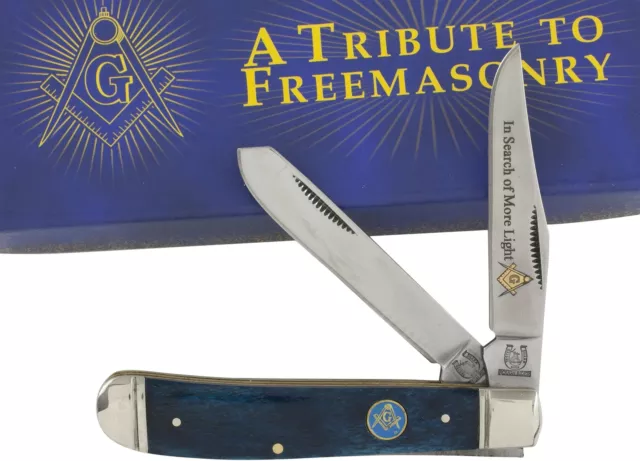 Rough Rider Masonic Blue Smooth Bone Trapper Folding Pocket Knife RR1225