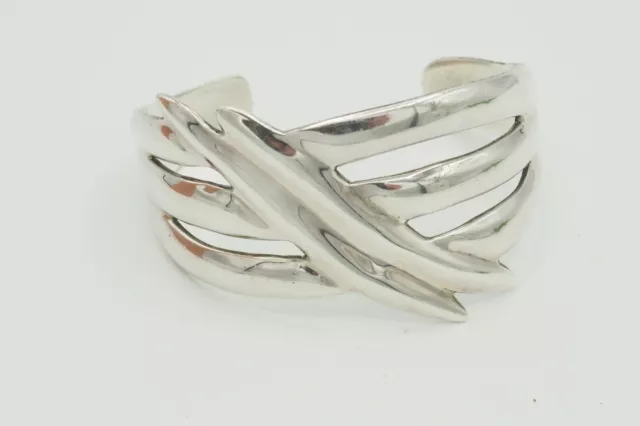 Solid Brutalist Wide Sterling silver Modern abstract cuff bracelet Taxco Mexico